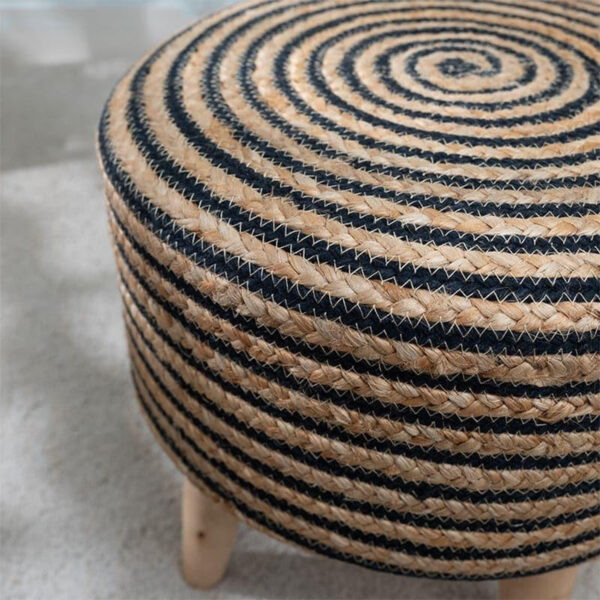 Spiral Jute Ottoman Stools - Black & Brown