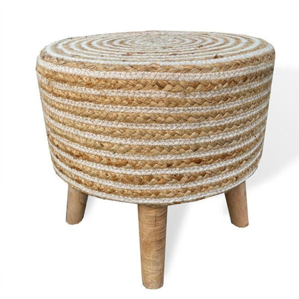 Spiral Jute Ottoman Stools - White & Brown