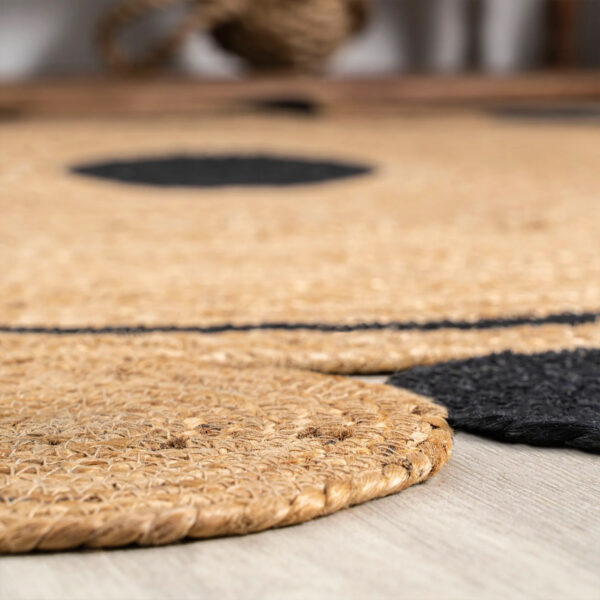 Designer Jute Rug Round Shape Brown & Black