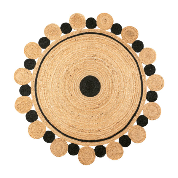 Designer Jute Rug Round Shape Brown & Black