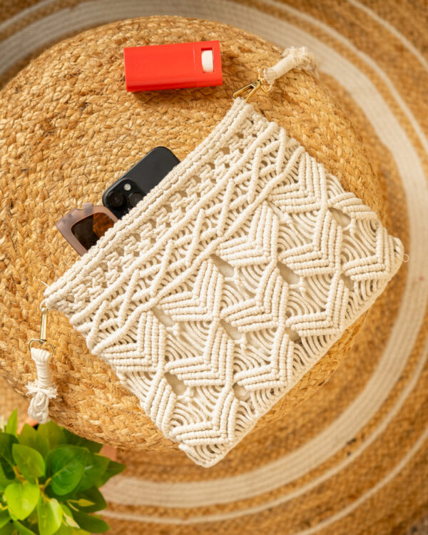 Handmade Macrame Cotton Sling bag by Kaahira