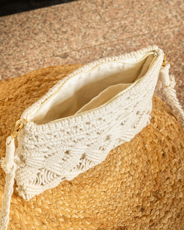 Handmade Macrame Cotton Sling bag by Kaahira