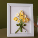 Handcrafted Crochet Flower Art – Yellow & Cream Bouquet in Frame