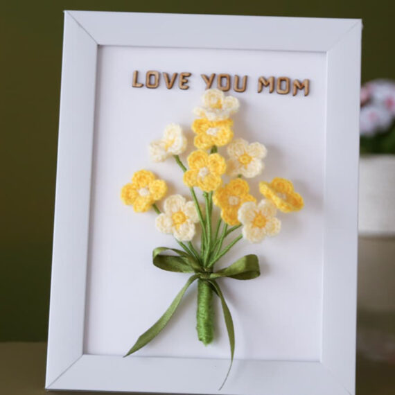 Handcrafted Crochet Flower Frame – “Love You Mom”