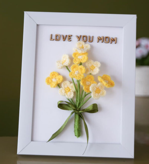 Handcrafted Crochet Flower Frame – “Love You Mom”