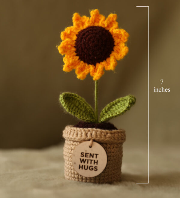 Handcrafted Crochet Sunflower in Pot – “Send with Hugs”