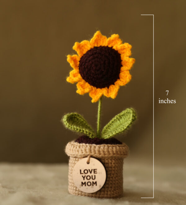 Handcrafted Crochet Sunflower in Pot – “Love You Mummy”