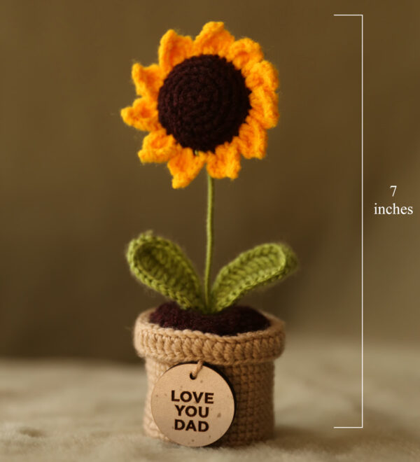 Handcrafted Crochet Sunflower in Pot – “Love You Dad”