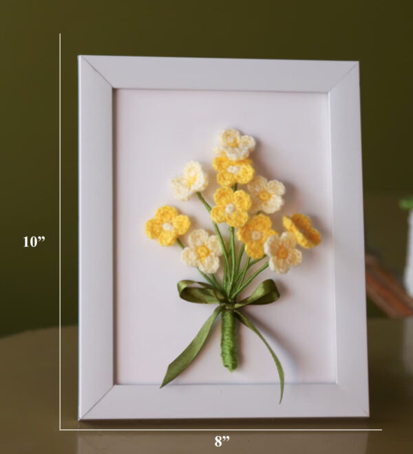 Handcrafted Crochet Flower Art – Yellow & Cream Bouquet in Frame
