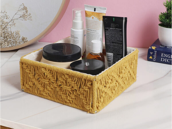 Kaahira Macrame Hamper Gift Basket – Handmade Boho Hamper for Festivals, Weddings, Baby Showers, Housewarming | Decorative Organizer for Storage & Gifting - Yellow