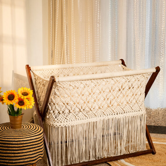Handmade Macrame Wooden Baby Cradle