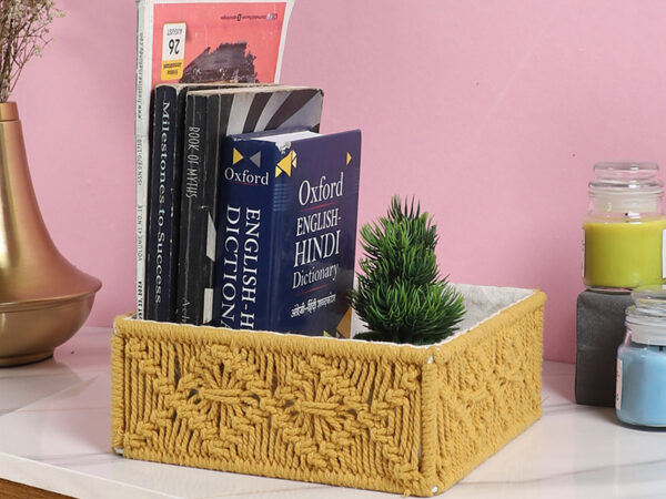 Kaahira Macrame Hamper Gift Basket – Handmade Boho Hamper for Festivals, Weddings, Baby Showers, Housewarming | Decorative Organizer for Storage & Gifting - Yellow