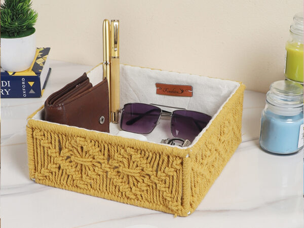 Kaahira Macrame Hamper Gift Basket – Handmade Boho Hamper for Festivals, Weddings, Baby Showers, Housewarming | Decorative Organizer for Storage & Gifting - Yellow