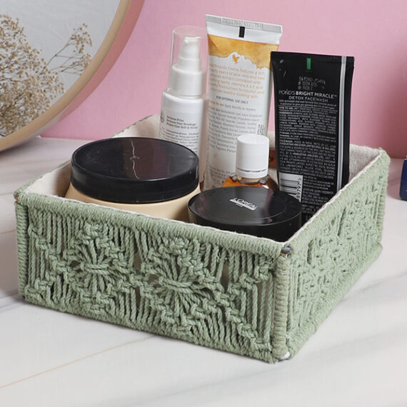 Kaahira Macrame Hamper Gift Basket – Handmade Boho Hamper for Festivals, Weddings, Baby Showers, Housewarming | Decorative Organizer for Storage & Gifting - Olive Green