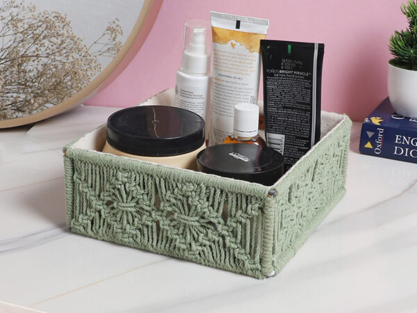 Kaahira Macrame Hamper Gift Basket – Handmade Boho Hamper for Festivals, Weddings, Baby Showers, Housewarming | Decorative Organizer for Storage & Gifting - Olive Green
