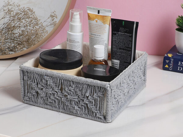 Kaahira Macrame Hamper Gift Basket – Handmade Boho Hamper for Festivals, Weddings, Baby Showers, Housewarming | Decorative Organizer for Storage & Gifting - Grey