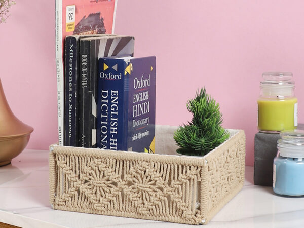 Kaahira Macrame Hamper Gift Basket – Handmade Boho Hamper for Festivals, Weddings, Baby Showers, Housewarming | Decorative Organizer for Storage & Gifting - Beige