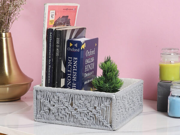 Kaahira Macrame Hamper Gift Basket – Handmade Boho Hamper for Festivals, Weddings, Baby Showers, Housewarming | Decorative Organizer for Storage & Gifting - Grey
