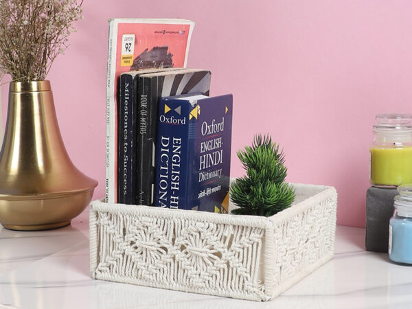 Kaahira Macrame Hamper Gift Basket – Handmade Boho Hamper for Festivals, Weddings, Baby Showers, Housewarming | Decorative Organizer for Storage & Gifting - Ivory