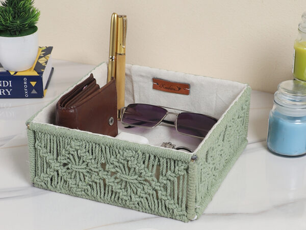 Kaahira Macrame Hamper Gift Basket – Handmade Boho Hamper for Festivals, Weddings, Baby Showers, Housewarming | Decorative Organizer for Storage & Gifting - Olive Green