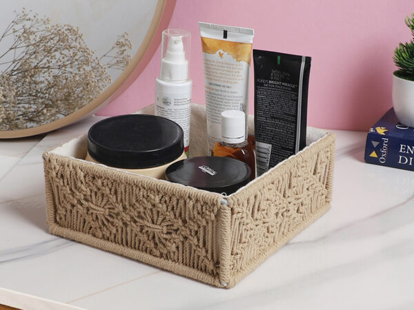 Kaahira Macrame Hamper Gift Basket – Handmade Boho Hamper for Festivals, Weddings, Baby Showers, Housewarming | Decorative Organizer for Storage & Gifting - Beige