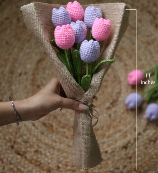 Handcrafted Crochet Tulip Flower Bouquet - Pink & Purple