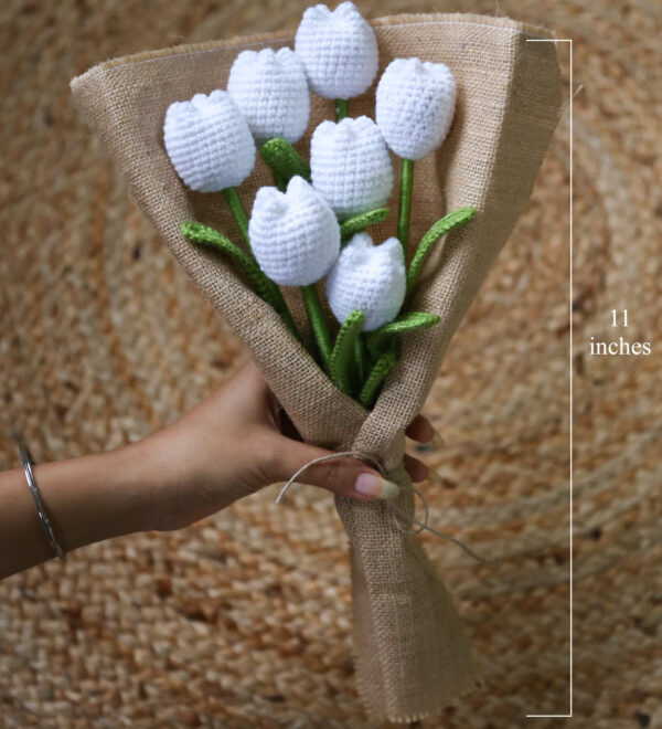 Handcrafted Crochet Tulip Bouquet – White