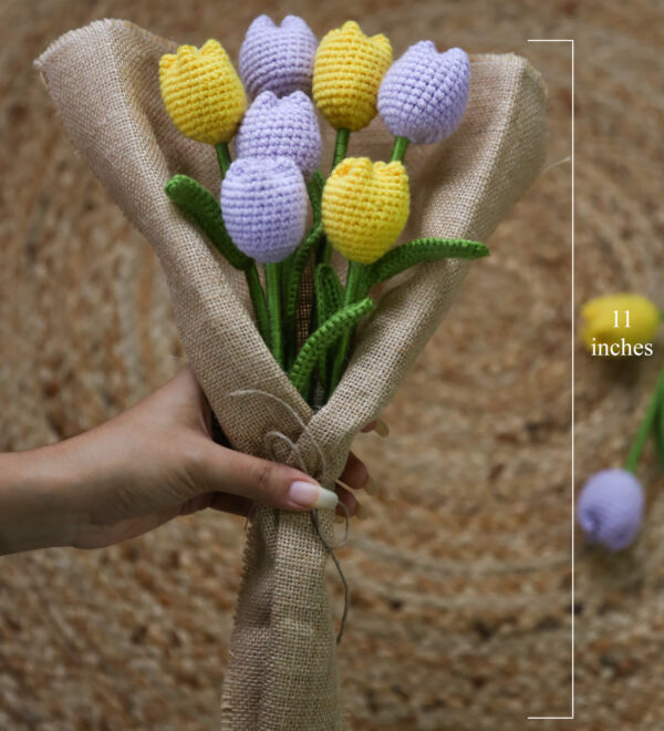 Handcrafted Crochet Tulip Bouquet – Yellow & Purple