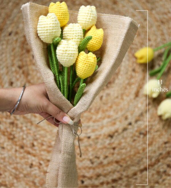 Handcrafted Crochet Tulip Bouquet – Yellow