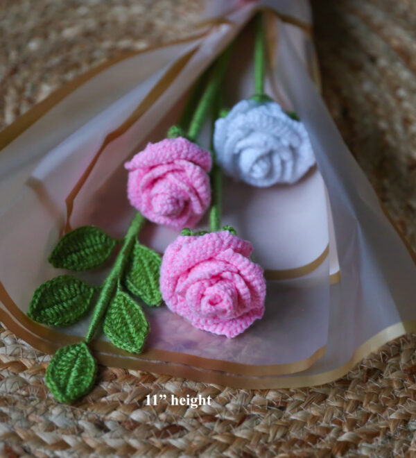 Handcrafted Crochet Rose Bouquet – Pink & White