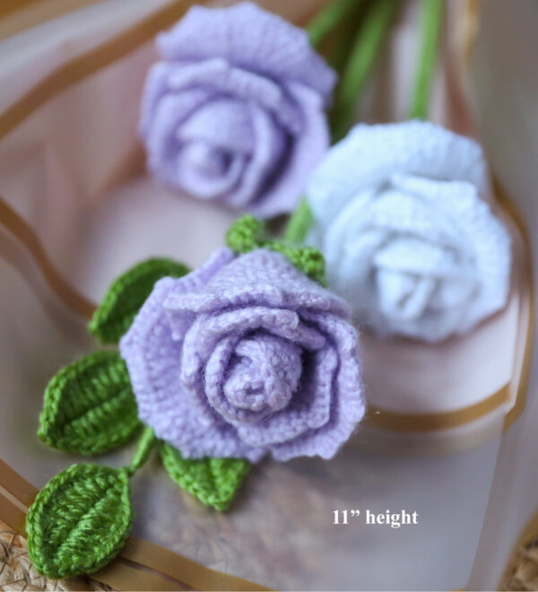Handcrafted Crochet Rose Stems – Lavender & White