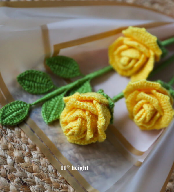 Handcrafted Crochet Rose Stems – Yellow