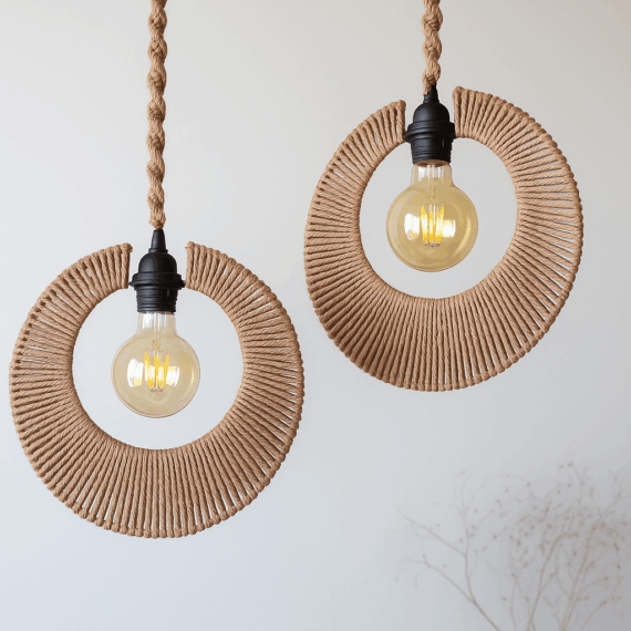 Crescent Ring Cotton Rope Pendant Lamp – Handwoven Hanging Light