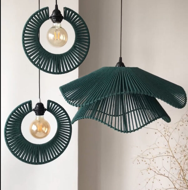 Handwoven Cotton Pendant Lamp Set – Deep Green Trio