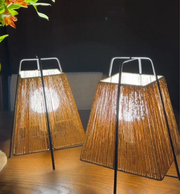 Handwoven Cotton Rope Table Lamp – Tapered Square Design