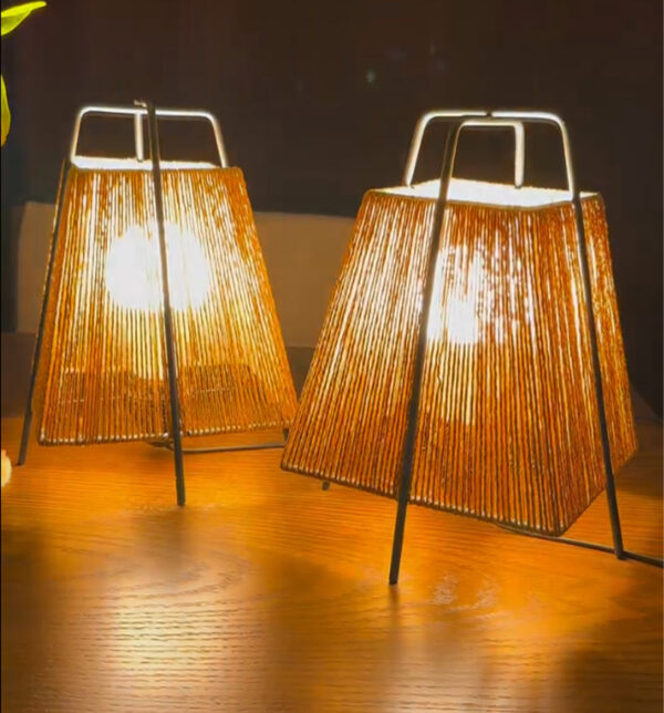 Handwoven Cotton Rope Table Lamp – Tapered Square Design