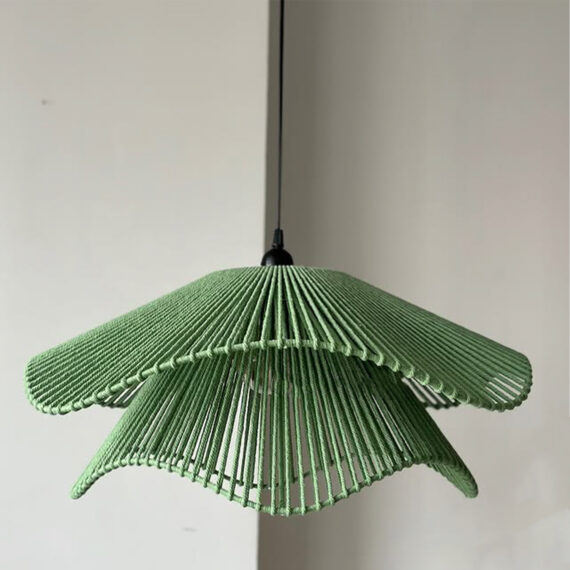 Double Bloom Cotton Rope Pendant Lamp – Handwoven Sculptural Light