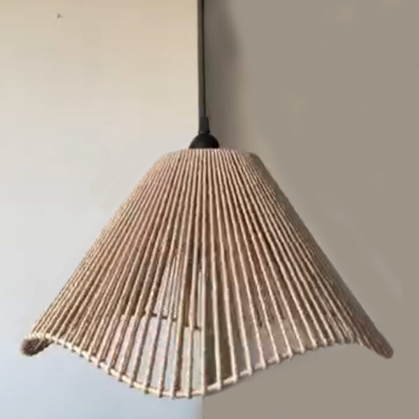 Handwoven Beige Cotton Pendant Lamp – Wave Dome