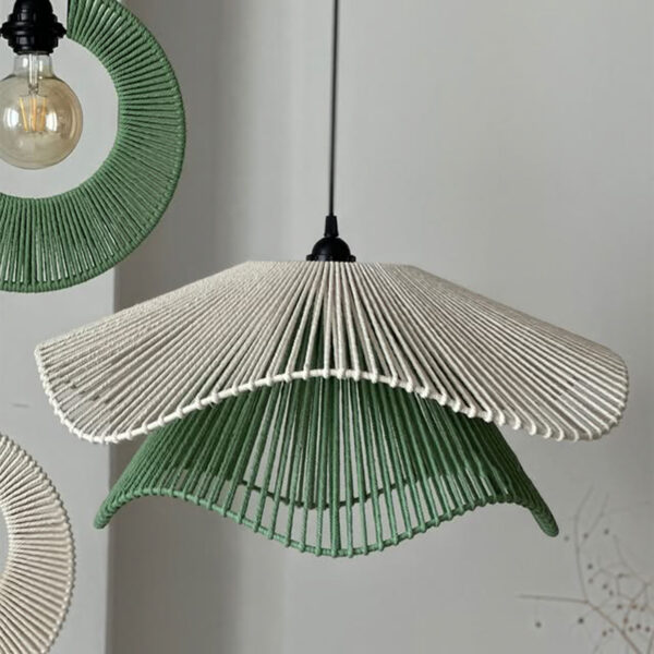 Handwoven Cotton Pendant Lamp Set – Green & Beige Trio