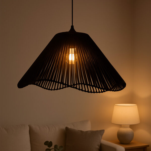 Handwoven Black Cotton Pendant Lamp – Wave Dome