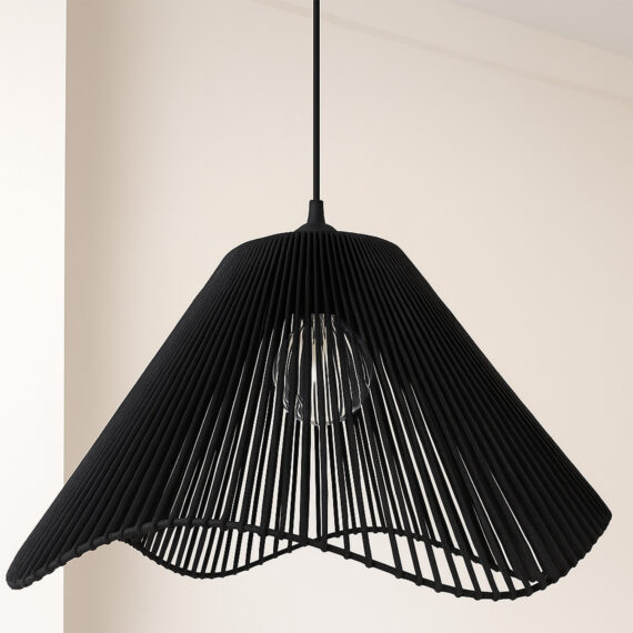Handwoven Black Cotton Pendant Lamp – Wave Dome