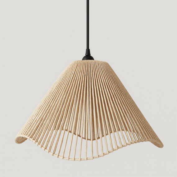 Handwoven Beige Cotton Pendant Lamp – Wave Dome