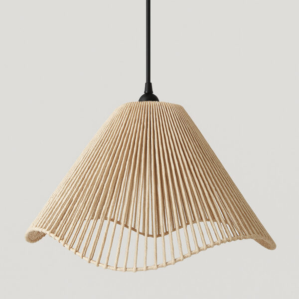 Handwoven Beige Cotton Pendant Lamp – Wave Dome