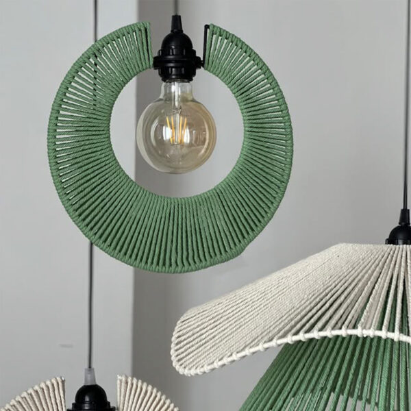 Handwoven Cotton Pendant Lamp Set – Green & Beige Trio