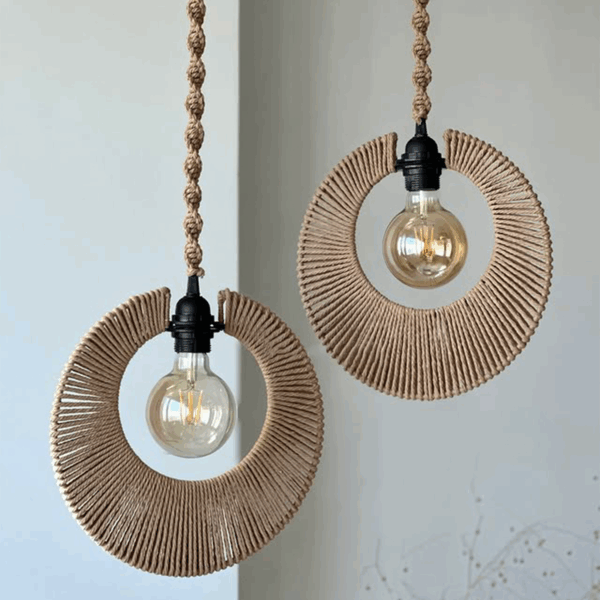 Crescent Ring Cotton Rope Pendant Lamp – Handwoven Hanging Light