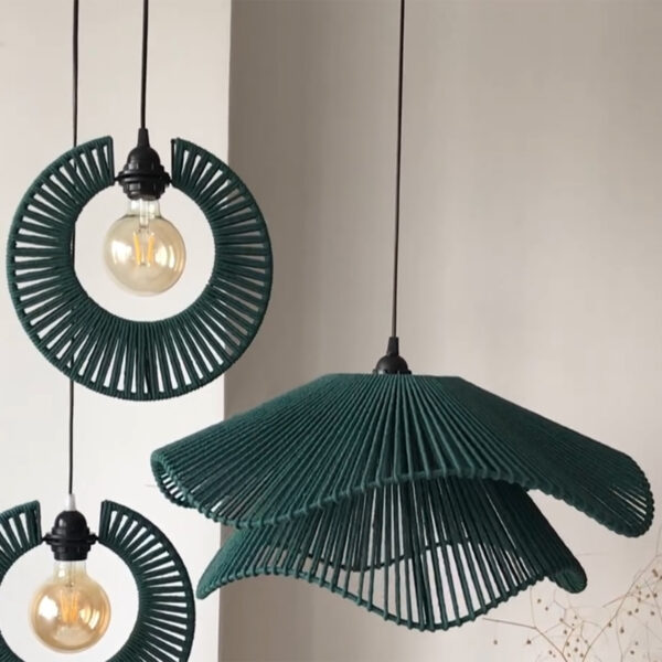 Handwoven Cotton Pendant Lamp Set – Deep Green Trio