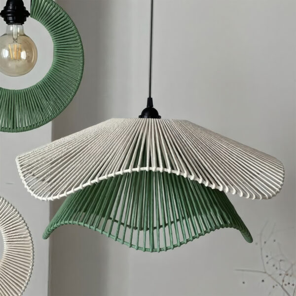 Handwoven Cotton Pendant Lamp Set – Green & Beige Trio