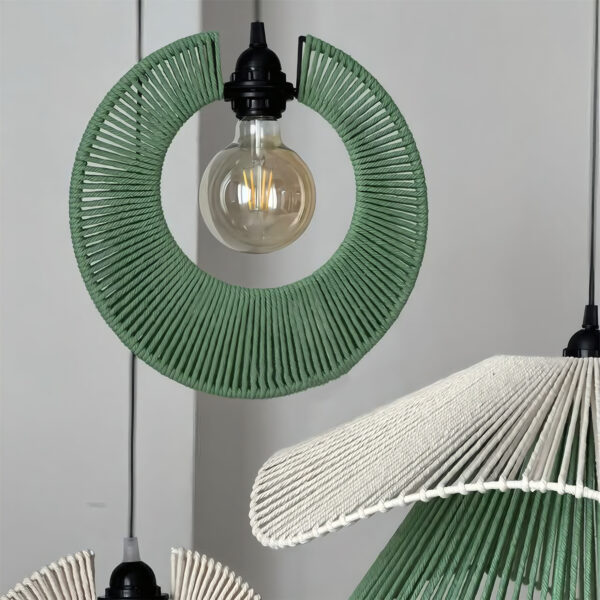 Handwoven Cotton Pendant Lamp Set – Green & Beige Trio