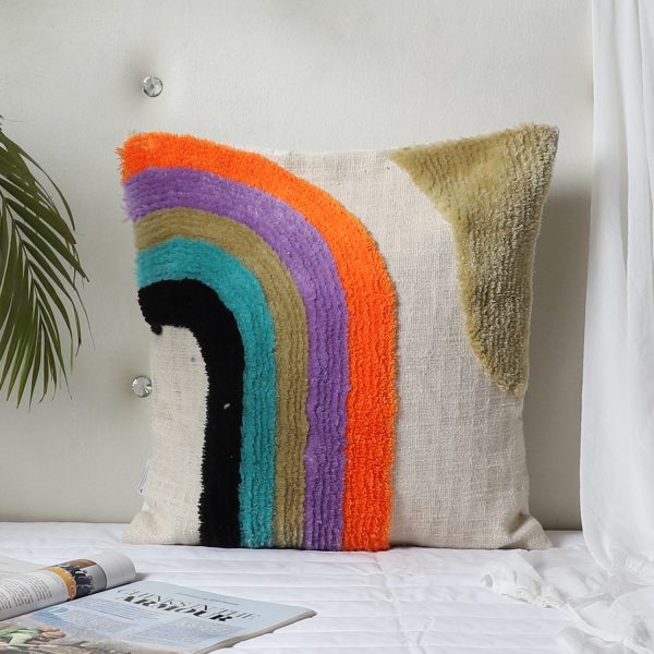 Kaahira Boho Rainbow Tufted Cushion Cover