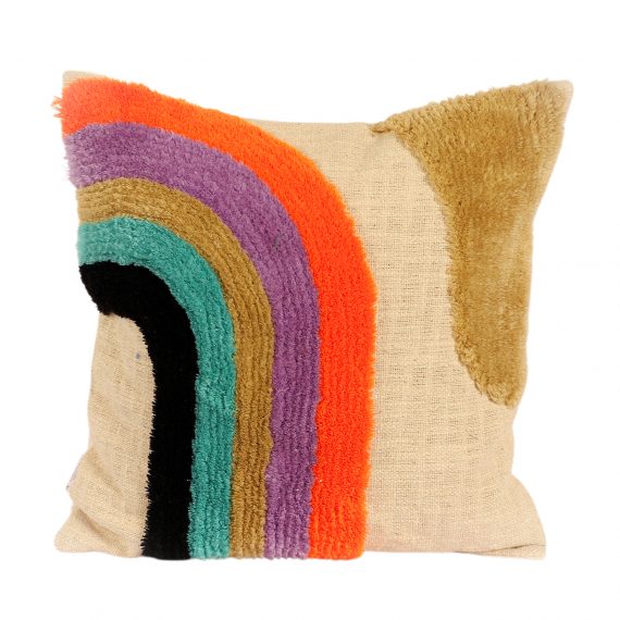 Kaahira Boho Rainbow Tufted Cushion Cover